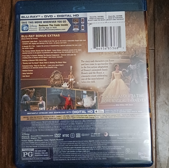 Walt Disney's BEAUTY AND THE BEAST Live Action on BLU-RAY + DVD - Picture 2 of 2